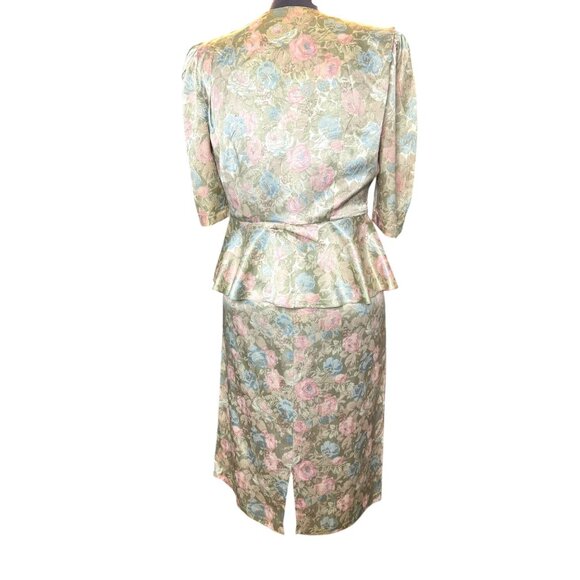 Vintage 1980s Risa Ann Floral Peplum Jacket & Skirt Set With Lace Trim Pastel Co - Picture 3 of 10